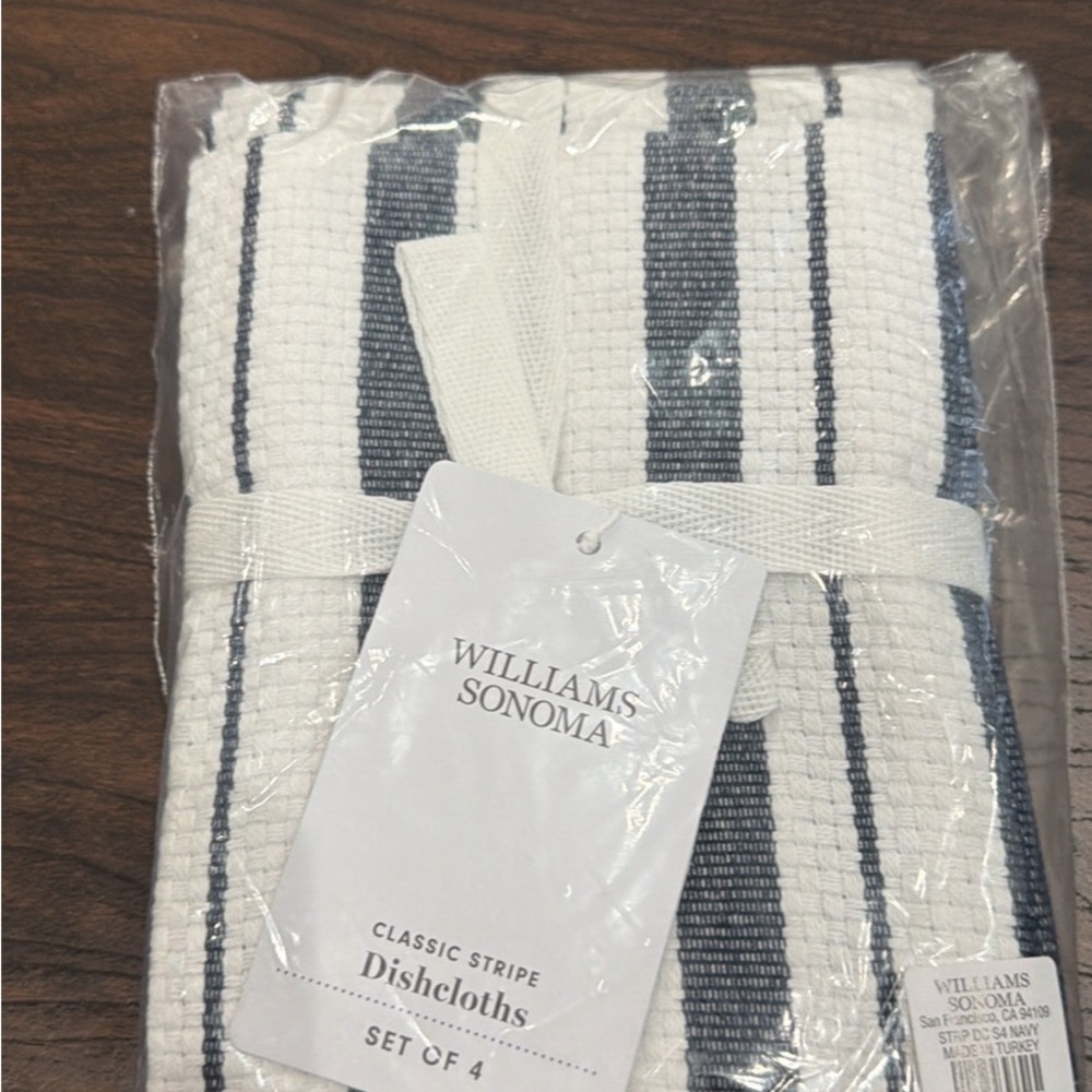 Williams Sonoma Waffle Stripe Dishcloths - Navy & White (Set of 4)